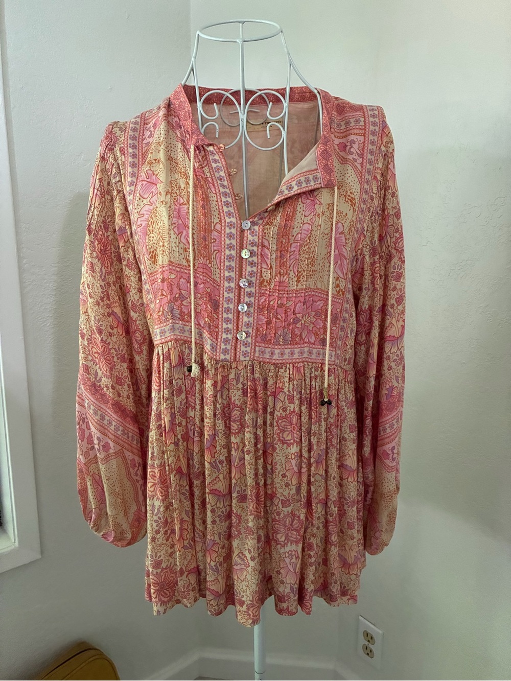 Spell & the Gypsy Boho Pink & Cream Paisley Tunic Blouse